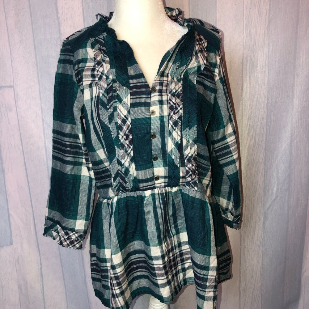 Knox Rose Peplum 3/4 Popover Ruffle Plaid Raw Hem - Picture 4 of 8